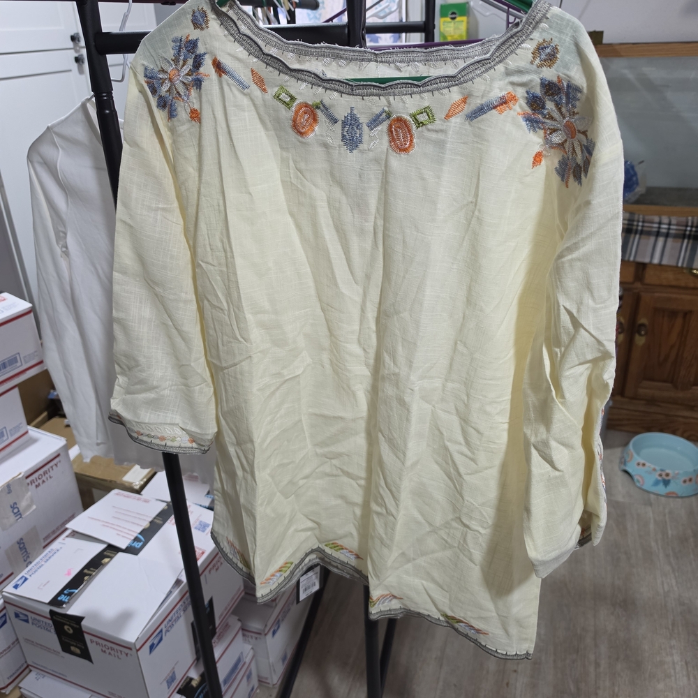 Embroidered Cream Women's Top